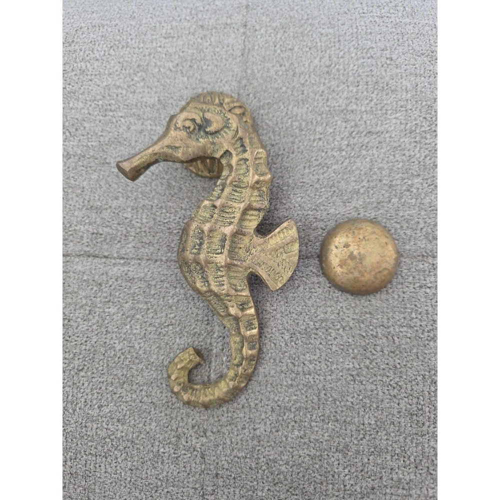 Vintage Sea Horse Door Handle Knocker Decorative "Antique Brass Look" Gorgeous!!